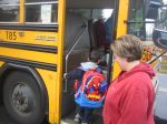 Ethan getting on the bus for his first day of Kindergarten